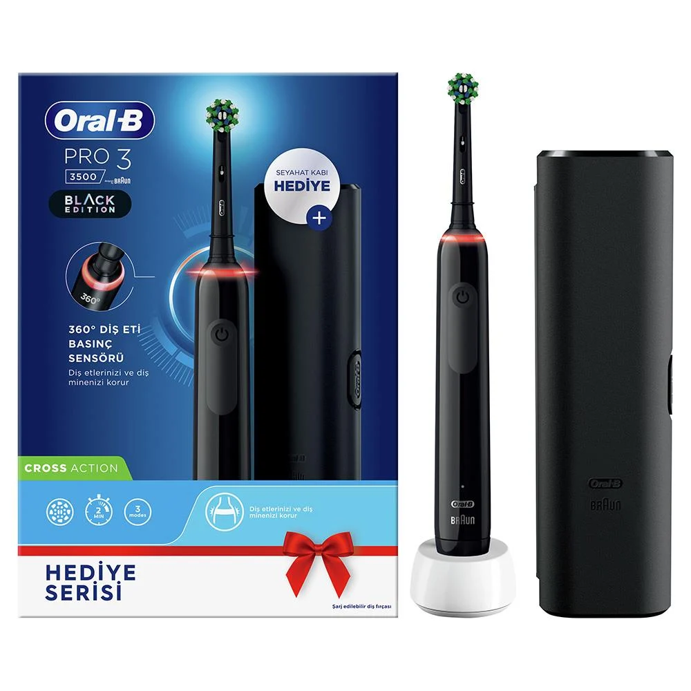 Oral B Pro 3 3500 Serisi Şarjlı Diş Fırçası (Siyah)+ Seyahat Kabı Hediyeli
